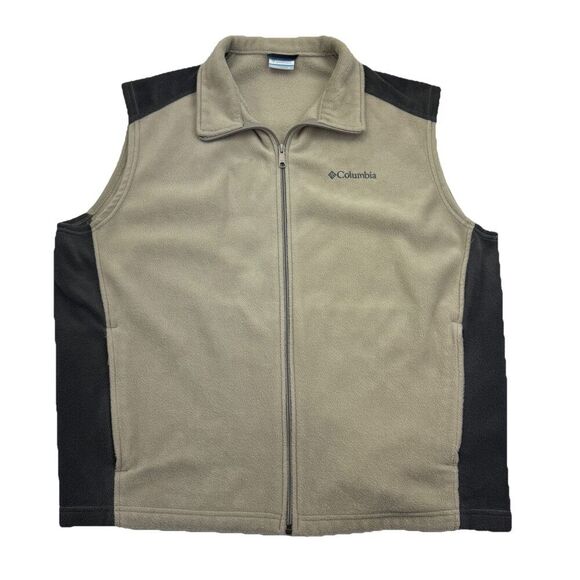 Columbia Tan Brown Fleece Vest Mens Size XL Full Zip - Picture 1 of 8
